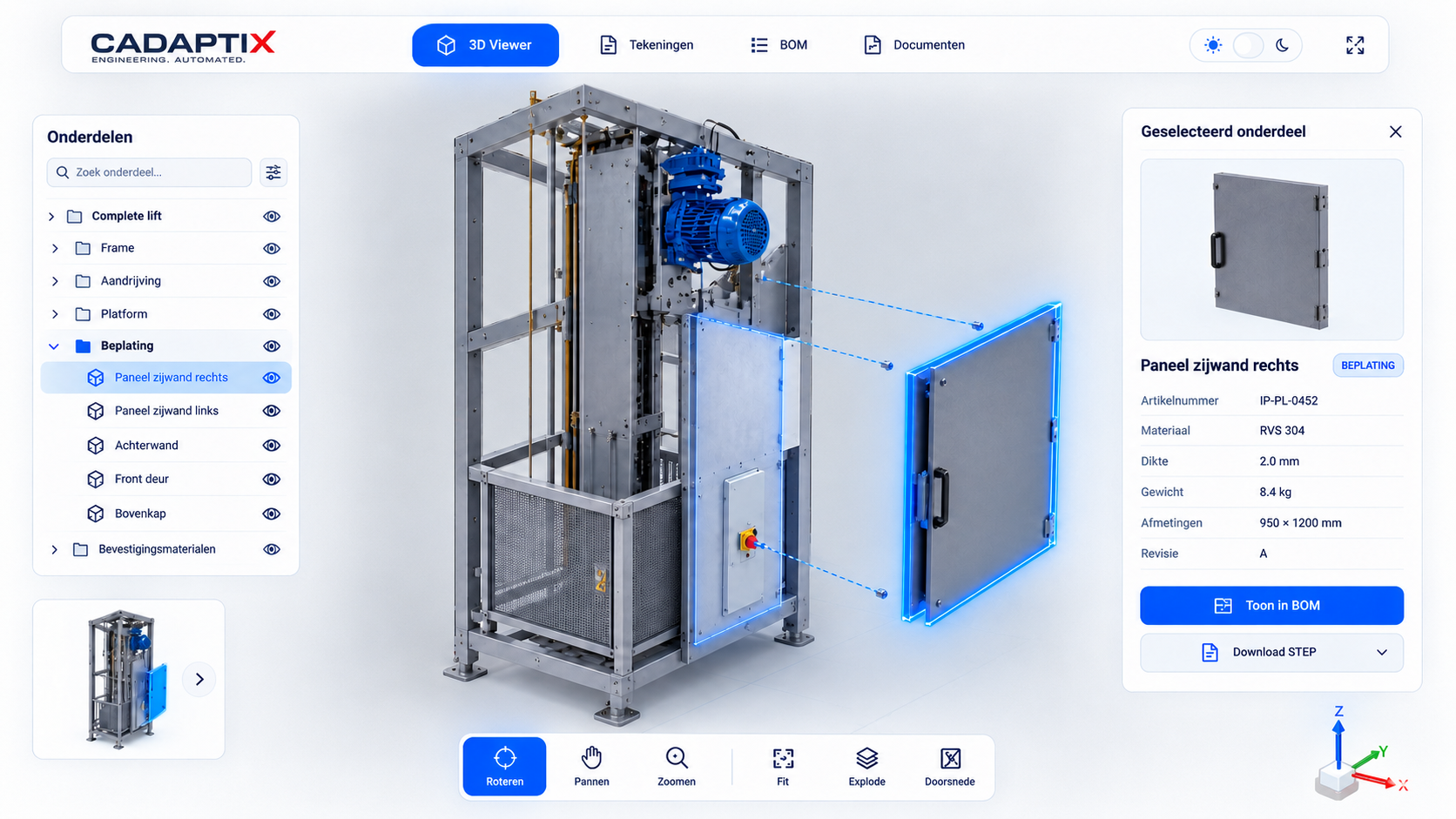 Interactieve CADAPTIX 3D-webviewer met exploded view en onderdeelgegevens