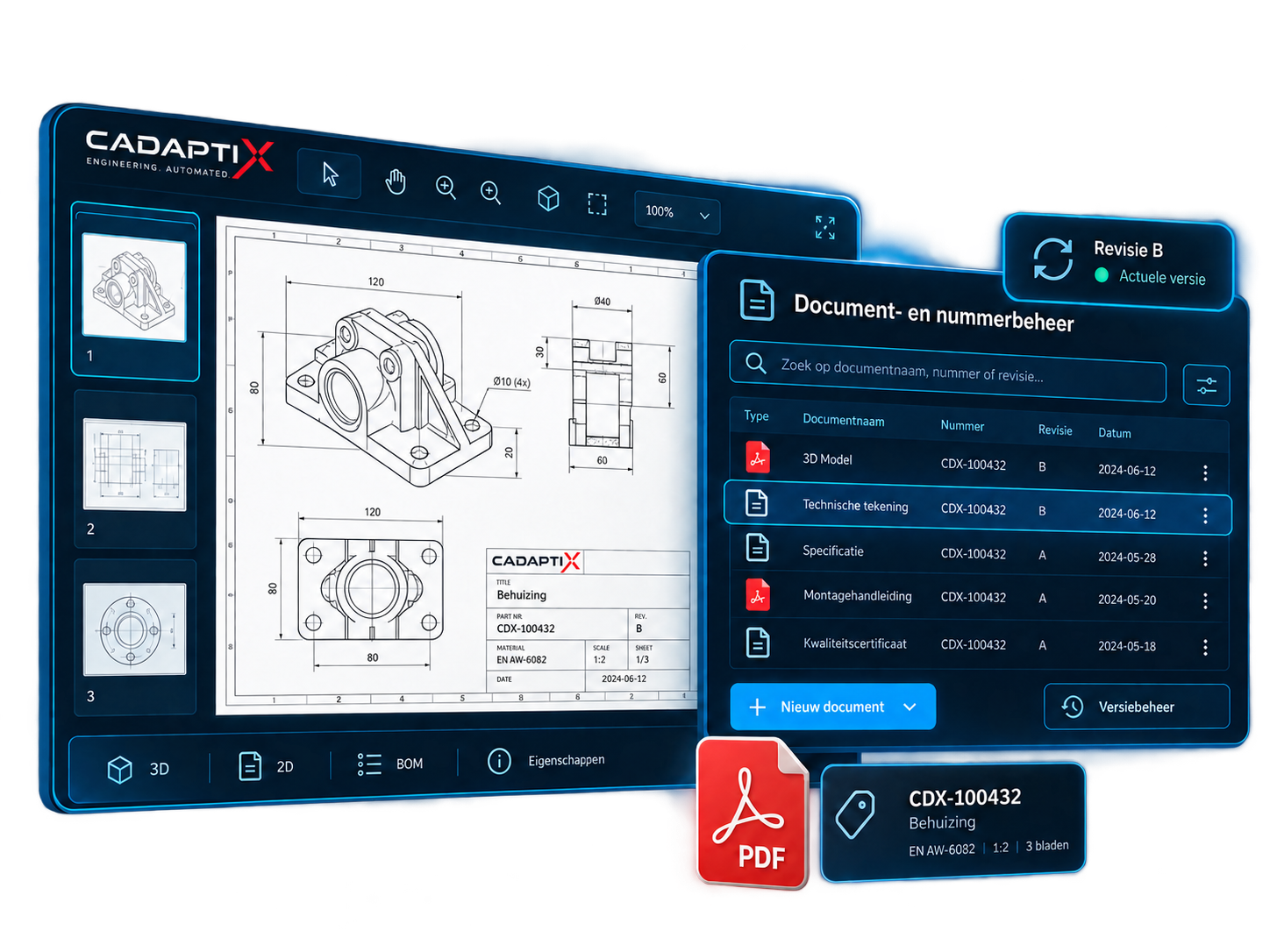 Digitaal productdossier met technische documenten, revisies en servicehistorie